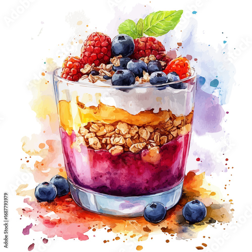watercolor of Parfait, vector, isolated on a white background.