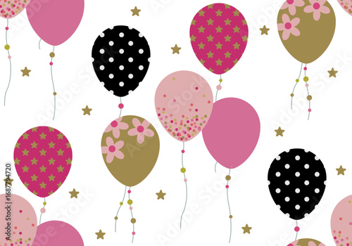 Birthday seamless pattern with colorful balloon design. Seamless pattern with cute colorful party air balloons
