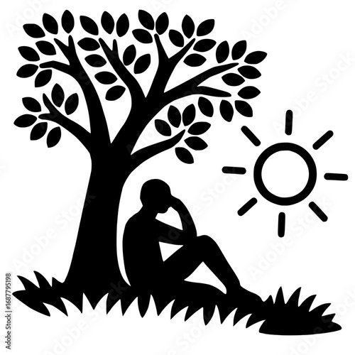 Seeking shade, person rests under sunny tree