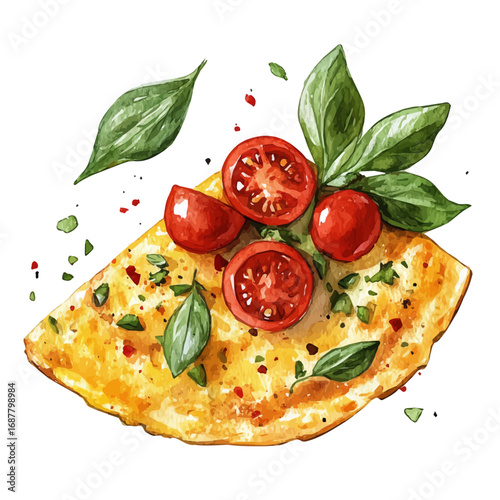 Omelette, watercolor drawing vector, isolated on a white background.