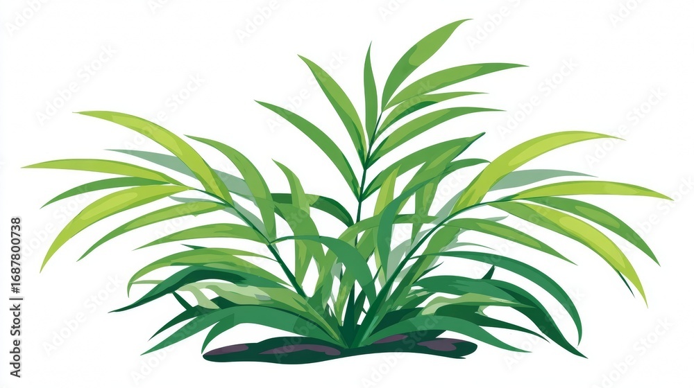 Obraz premium Green tropical palm tree with leaves isolated on white background with herbs and plants