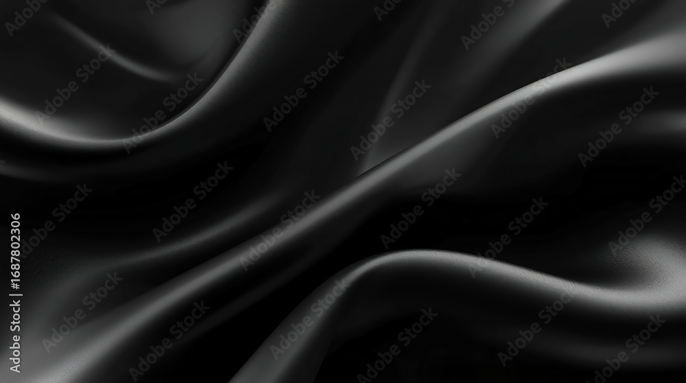 Fototapeta premium Elegant Black Silk Fabric Texture with Smooth Satin Folds: Luxury and Artistic Abstract Textile Background Design