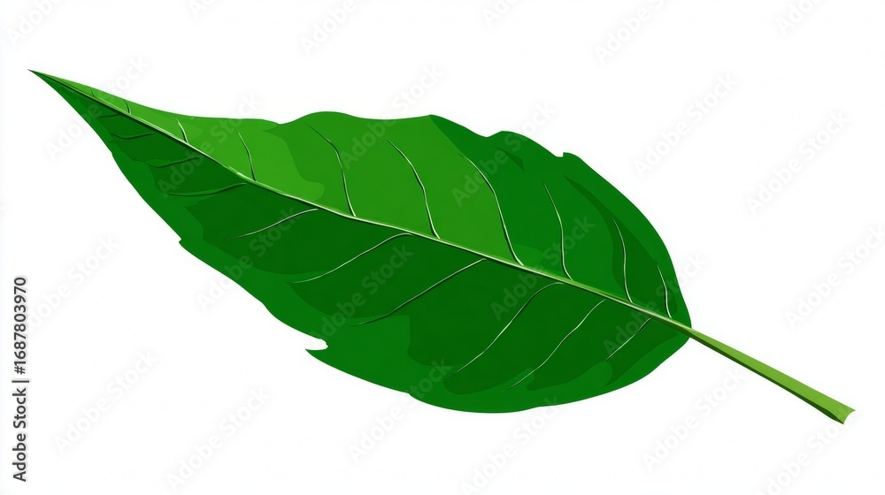 Obraz premium A vibrant green leaf with intricate veins isolated on a clean white background