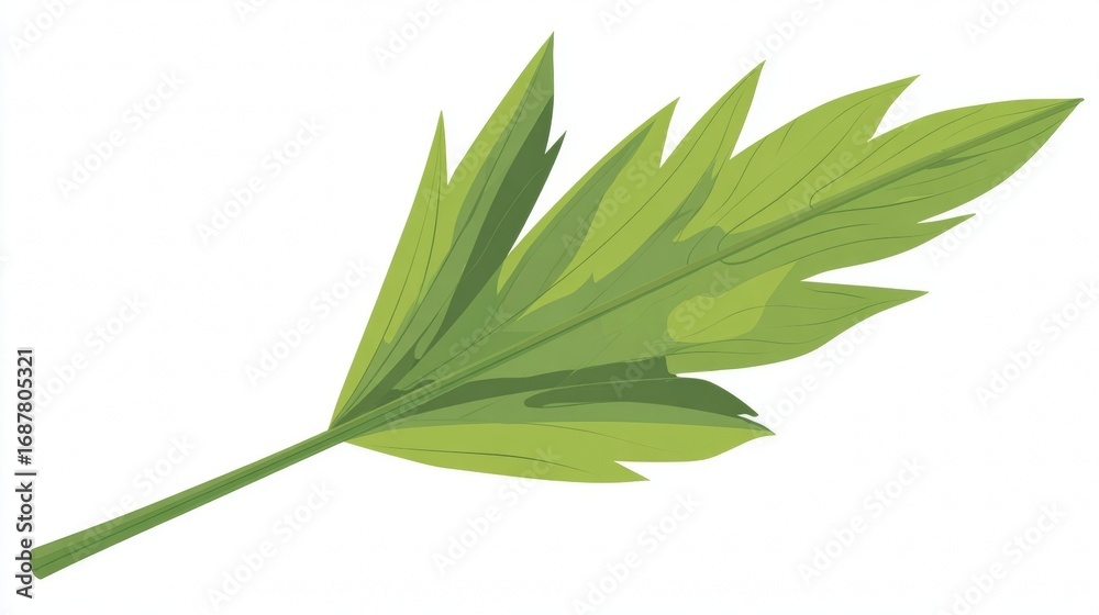 Obraz premium Fresh green leaves on a branch isolated against a clean white background