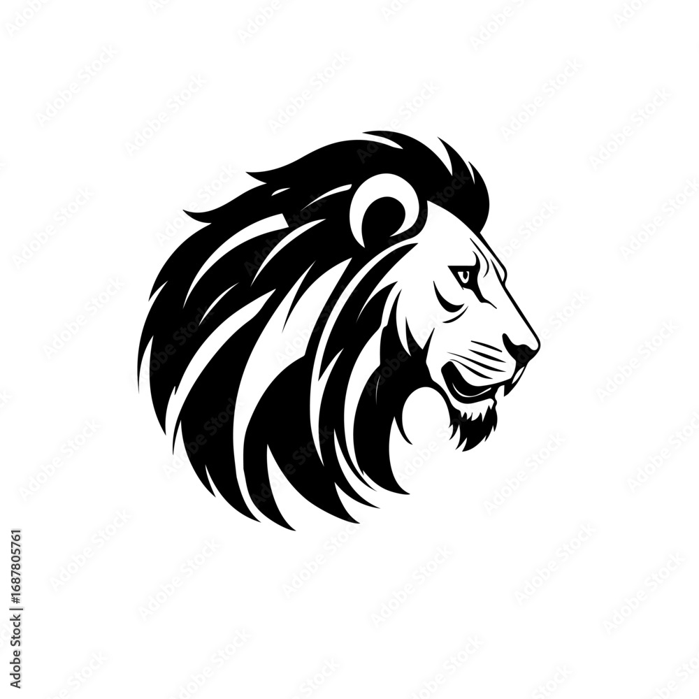 Fototapeta premium Vector illustration of a minimalist black lion head logo. Elegant, bold, and modern design perfect for branding, sports team emblems, tattoo design, or company identity.