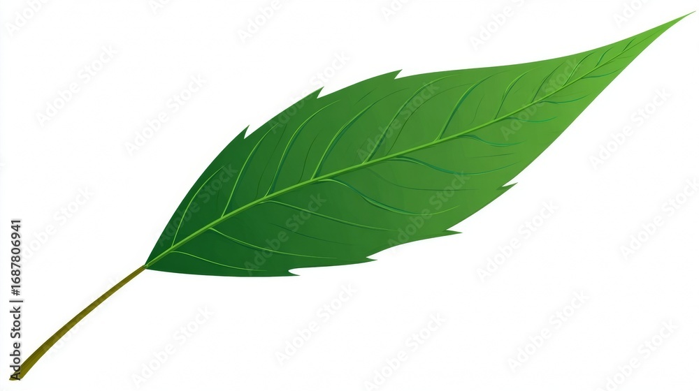 Obraz premium Single vibrant green leaf with intricate veins isolated on a clean white background