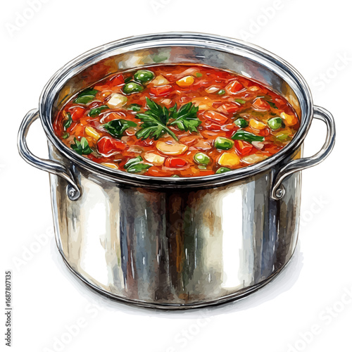Minestrone, watercolor vector, isolated on a white background.