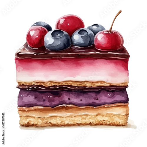 Mille-feuille, watercolor drawing vector, isolated on a white background.