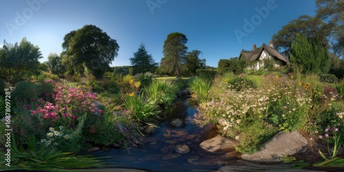 Wallpaper Mural Serene garden stream countryside home nature photography vibrant flora panoramic view tranquility Torontodigital.ca