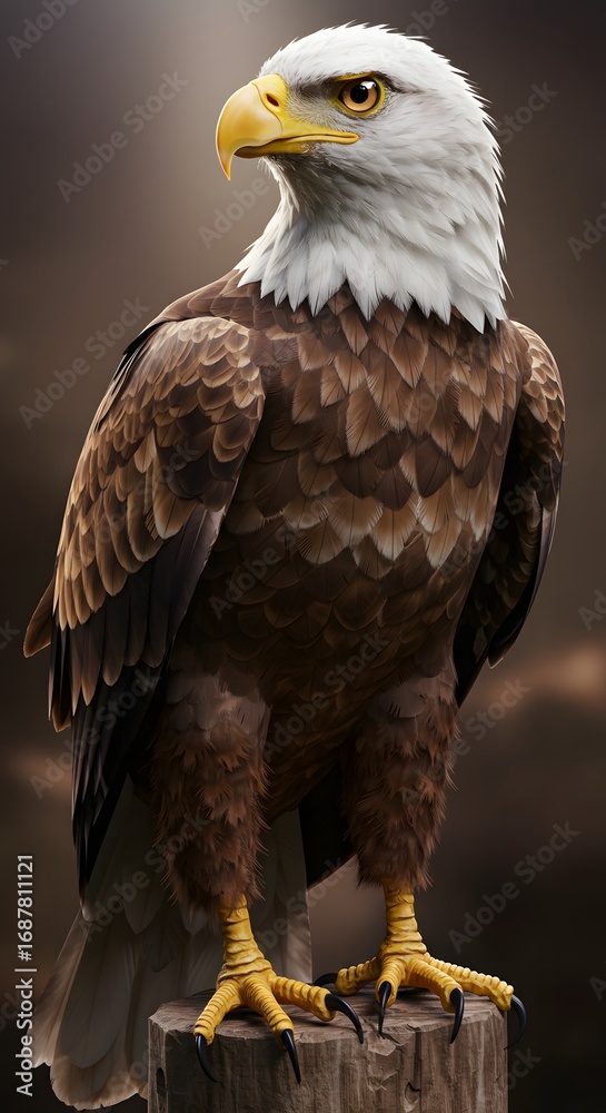 Fototapeta premium Eagle Portrait on Wood Stump