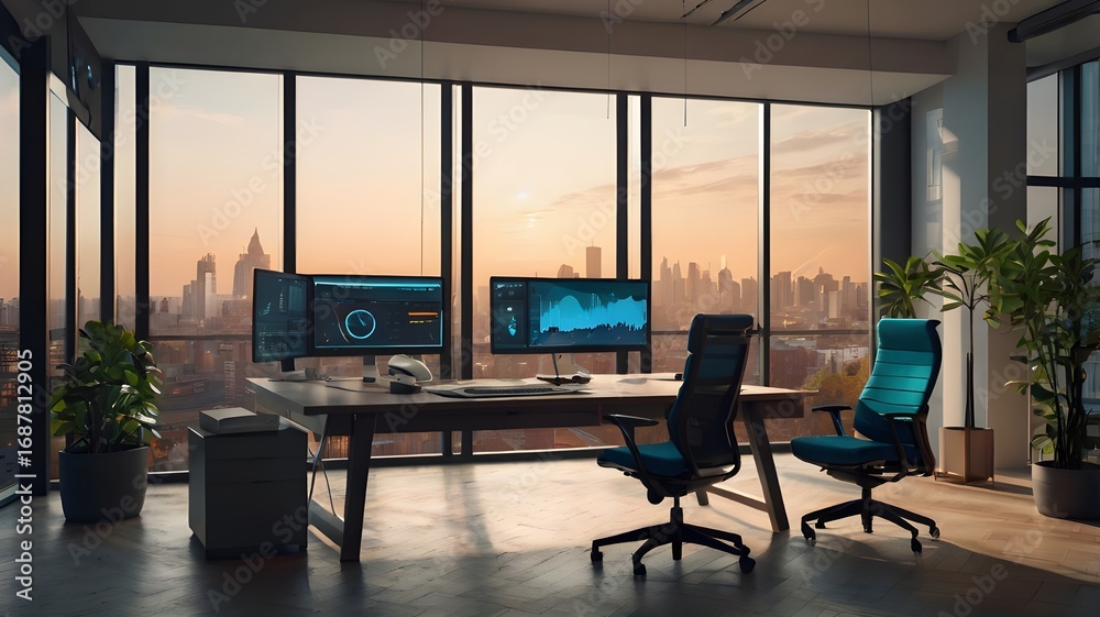 Fototapeta premium Minimalist Home Office: A Clean and Productive Workspace