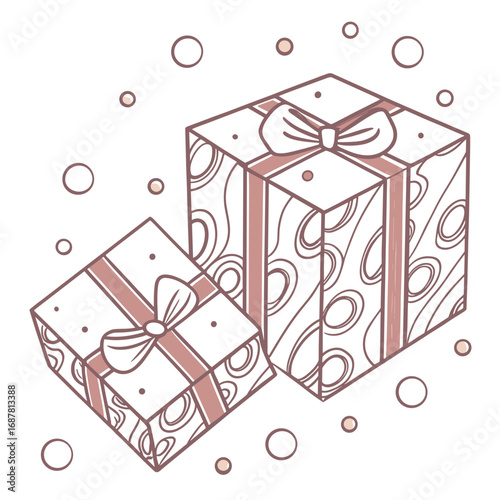 Wrapped gift boxes with decorative ribbons on white background  
