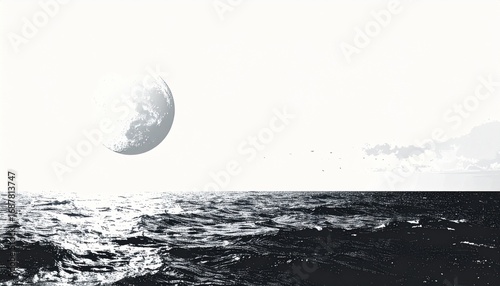 Wallpaper Mural Monochrome Ocean with Rising Moon Torontodigital.ca