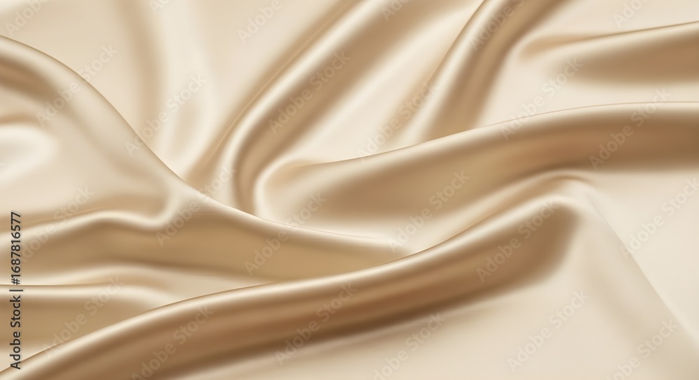 Obraz premium Luxurious flowing champagne silk fabric with elegant soft drapes and shimmering highlights