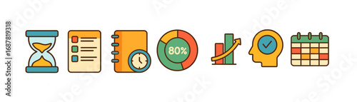 Business, productivity flat icon set. planning, analytics icons flat collection