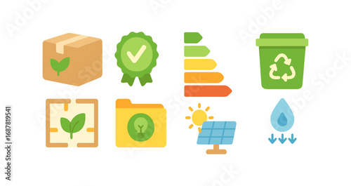 Eco-friendly, sustainability flat icon set. recycle, energy, nature icons collection