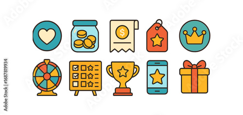 Reward, achievement flat icon set. prize icons collection for success and goals