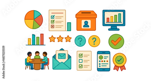 Business, office flat icon set. work, management flat icons collection for professionals