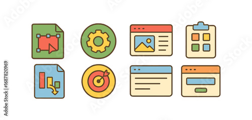 Office, productivity, flat icon set. essential tools for seamless workflow