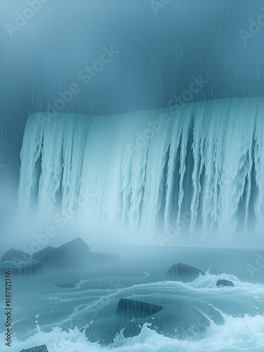 ethereal might of torrential downpour, where cascading water veils demarcation between terrestrial realm and celestial expanse, engendering an ephemeral semblance akin to a reverie