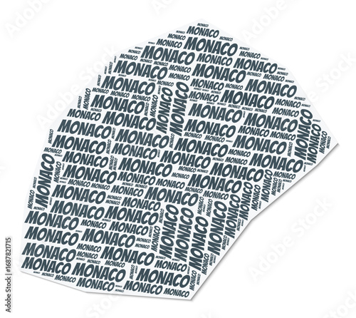 Monaco shape text cloud. Country border with shadow on white background. Monaco with regions division in vintage gazette style. Artistic vector illustration.