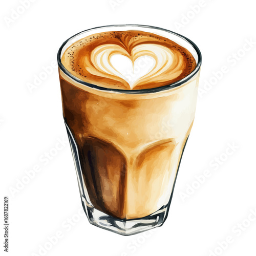 Latte, watercolor vector, isolated on a white background.