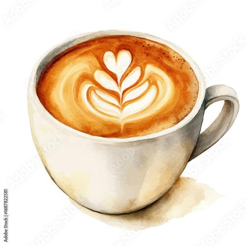 Latte, watercolor vector, isolated on a white background.