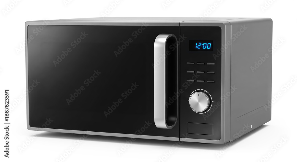 Fototapeta premium Modern grey microwave oven on a white background