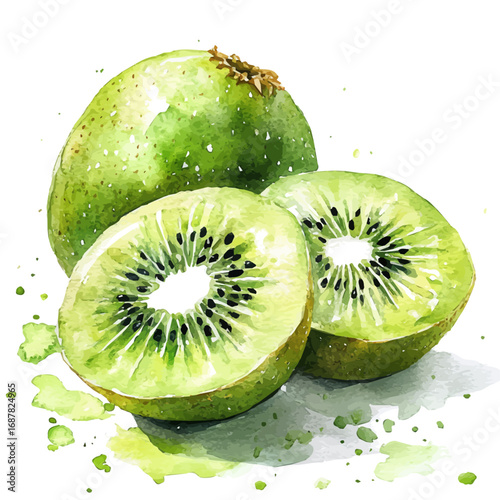 watercolor of Kiwi, vector, isolated on a white background.