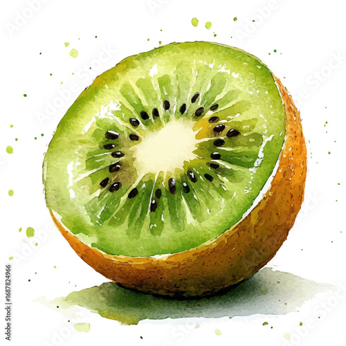 Kiwi, watercolor illustration vector, isolated on a white background.