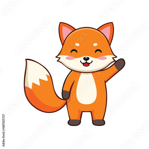 A friendly cartoon fox waving with a happy expression
