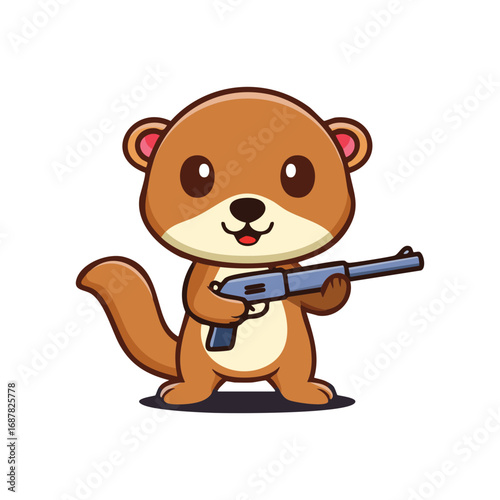 A cartoon illustration of an adorable otter holding a shotgun. The otter is depicted with a friendly expression