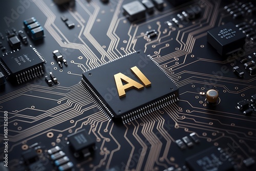 Close-up of an advanced ai circuit board showcasing intricate electronic components and artificial intelligence processing