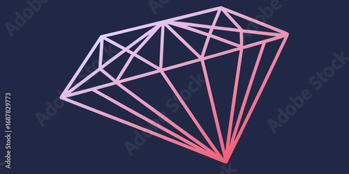 Geometric diamond shape with pink to red gradient lines on a dark blue background design element art