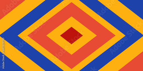 Colorful concentric diamonds in red yellow and blue creating an abstract geometric pattern design