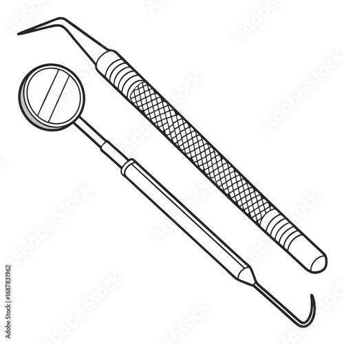 Illustration of dental mirror and explorer tools