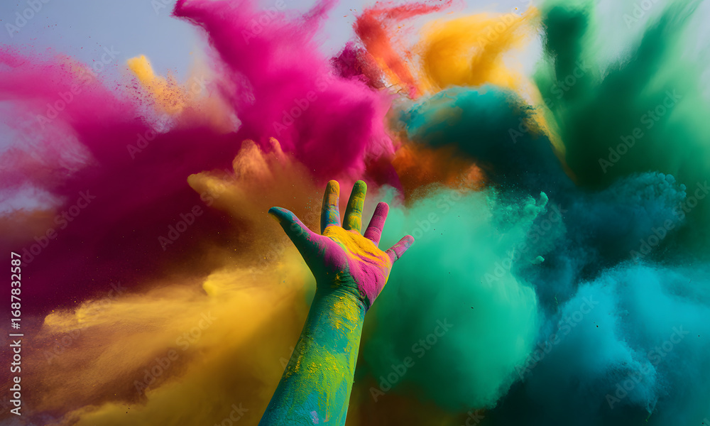 Obraz premium Colorful holi celebration hand