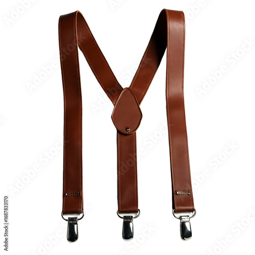 Pair of classic brown leather suspenders isolated