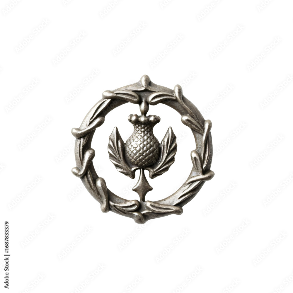 Obraz premium Decorative silver kilt pin with a thistle design isolated