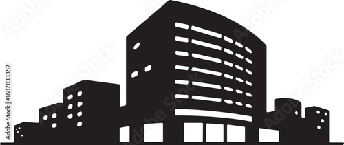 Modern cityscape building silhouette, urban skyline vector illustration, commercial and residential architecture design, metropolitan skyline concept art, CAD drawing flat vector illustration