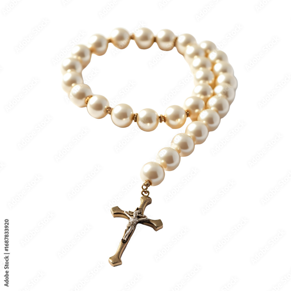 Fototapeta premium Rosary made of luminous pearl beads isolated