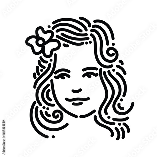Beautiful little girl doodle face. Hand drawn doodle for sticker, postcard, wallpaper, mural, fabric, prints, etc.