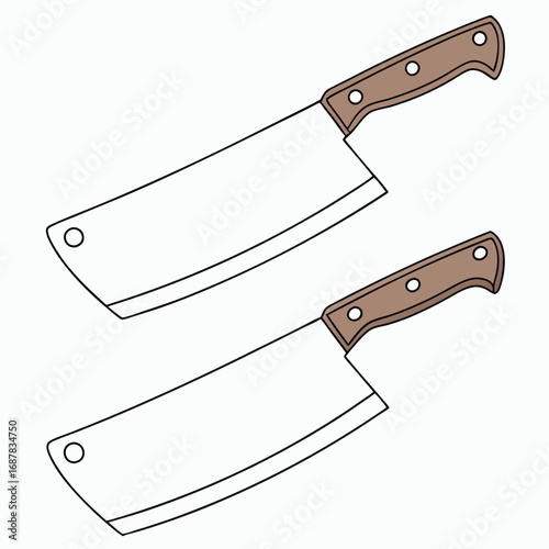 Two hand drawn cleaver knives with wooden handles