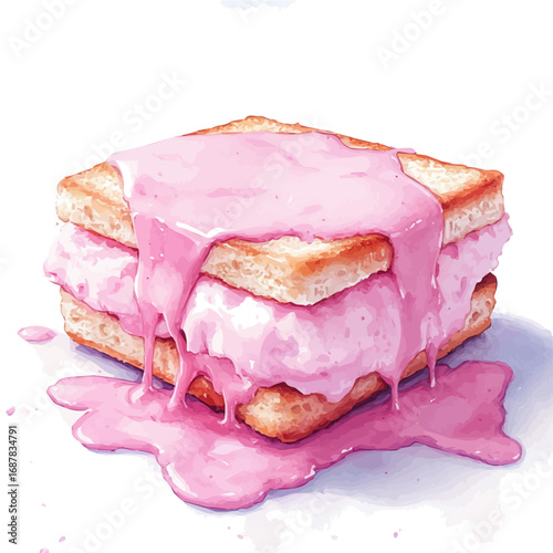 Ice Cream Sandwich, watercolor illustration vector, isolated on a white background.