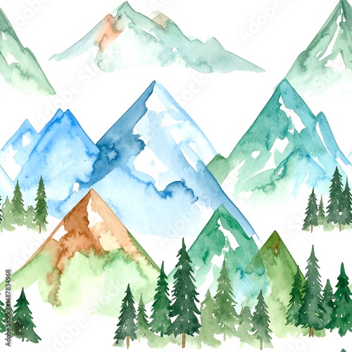 Watercolor mountain landscape pattern