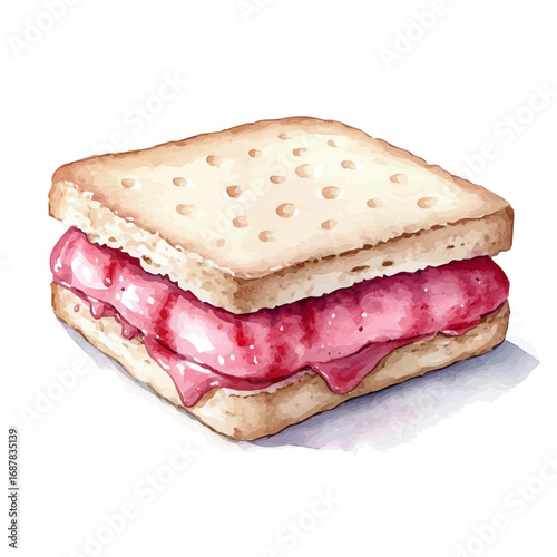 Ice Cream Sandwich, watercolor illustration vector, isolated on a white background.