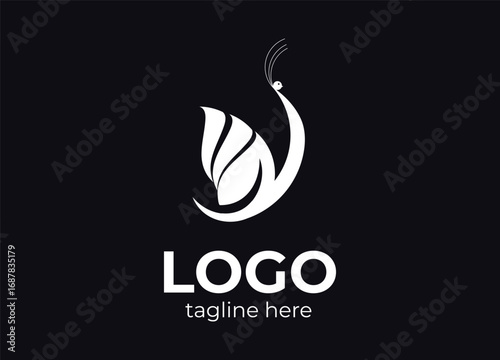 Leaf and Peacock silhouette logo design