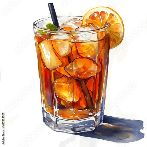Iced Tea, watercolor painting vector, isolated on a white background.