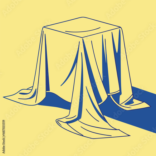 A mystery object is covered by a draped cloth casting a shadow