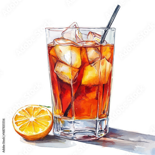 Iced Tea, watercolor painting vector, isolated on a white background.